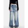 Jeans Wide Leg Bordado de Cintura Alta para Mulheres Comércio Transfronteiriço Novo Estilo Primavera e Verão 2025 Azul Claro Solto Emagrecedor Fashion