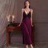 Pijama Sexy para Mulheres Verão Seda Gelo Estilo Fino com Bojos Acima do Joelho Francês Casa Saia Longa Sem Costas Estilo Pura Luxúria Camisola de Alças