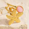 Anillo de luz LED circular de acero inoxidable europeo y americano, anillo de pulsera de lujo con alto sentido de concha de estrella de mar, anillo de acero de titanio de oro real de 18 quilates, anillo de perlas