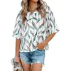 2026 Amazon Transfronterizo Verano Nuevo Estilo Europeo y Americano Patchwork Color Sólido Cuello Redondo Holgado Top Camiseta con Mangas de Tres Cuartos Acampanadas