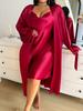 Pijama de Encaje Sexy Rojo para Mujer de Estilo Europeo y Americano Transfronterizo Talla Extra Camisón Puro