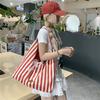Bolsa de Mão Literária Retrô Coreana Bolsa de Ombro Listrada Simples e Fresca Bolsa de Compras Casual Fashion de Grande Capacidade