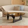 Mesa de centro de vidrio templado para salas de estar pequeñas, uso doméstico, madera maciza, diseño moderno minimalista, mesa de té redonda creativa Isamu Noguchi