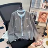 Cardigan Tricotado Falso Duas Peças Color Block Estilo Doce Laço, Novo Estilo Primavera e Outono, Suéter Casaco Estilo Preguiçoso Gentil e Elegante