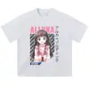Camiseta de talla grande, corte holgado, hombros caídos, cuello redondo, manga corta, camiseta de manga larga negra con lavado desgastado y estampado de anime japonés, en stock