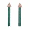 Tendencia incrustaciones de diamantes de imitación metal borla verde pendientes colgantes triangulares largos exquisitos europeos y americanos producto nuevo transfronterizo fuente de fábrica