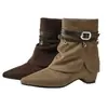 Botines de gamuza vaquera para mujer, botas de motociclista de moda, estilo retro otoñal, nueva colección 2026, tacón grueso estilo western con hebilla