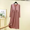 Vestido de Manga Larga de Modal para Mujer para Primavera, Verano y Otoño con Falda Interior Acolchada Talla Grande Holgado Casual Dobladillo Amplio Falda de Casa