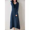 Vestido de malha de lã pura feminino outono e inverno Novo gola U cashmere roupa íntima comprimento médio solto emagrecedor vestido suéter