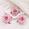 Cabeza de flor de rosa silvestre de simulación, tela de seda, esquina rizada, decoración de rosas, fondo de pared de flores de boda, arreglo floral, accesorios para el cabello de bricolaje