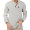 Camiseta Polo Casual de Manga Larga para Hombre de Color Sólido con Cuello Redondo y Botones, Estilo Nuevo Europeo y Americano, Transfronteriza, para Exteriores