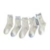 Calcetines Joyería Azules y Blancos para Mujer, Calcetines Lolita de Media Pantorrilla con Lazo, Calcetines Japoneses Rizados, Calcetines Dulces de Encaje