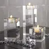 Suporte de Velas Quadrado de Cristal de Luxo Nórdico Decoração Adereço para Jantar Romântico com Velas Suporte de Velas Decoração de Mesa