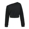 Personalidade de garota ousada gola oblíqua irregular ombro a ombro cintura marcada slim moda temperamento versátil moletom com capuz de manga curta e longa camiseta feminina