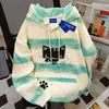 Sudadera con capucha tie-dye y estampado de gato lindo americano para campus, para mujer, Otoño e Invierno, Casual, Color contrastante, Versátil, Tops de pareja