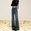 Nuevos Jeans Retro de Cintura Alta Micro-Campana para Mujer Primavera y Otoño Bordado Americano Cintura Alta Elásticos Adelgazantes Que No Se Pegan a las Piernas Pantalones Campana