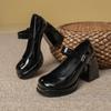 Versão de pele de carneiro salto alto sapatos de casamento femininos estilo francês uma palavra com sapatos Mary Jane plataforma à prova d'água salto grosso sapatos de camada única temperamento sapatos de dama de honra