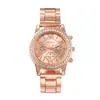 Reloj para Mujer Comercio Exterior Nuevo Estilo Reloj para Mujer Vintage Cuarzo Esfera Romana Banda de Acero Dorado Reloj con Pedrería para Mujer