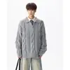 Suéter de Punto Trenzado Retro Americano con Media Cremallera y Solapa para Hombre Marca de Moda Otoño Invierno Estilo Old Money Guapo Audaz Prendas de Punto Jersey Prendas de Punto