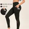 Pantalones de yoga europeos y americanos transfronterizos para mujer con bolsillos de doble capa, inserciones de malla, cintura alta, levantamiento de glúteos, sensación de desnudez, transpirables, leggings deportivos ajustados