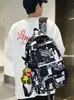 Mochila Escolar 2026 Novo Estilo Mochila com Grafite de Desenho Animado para Meninos do Ensino Fundamental, Mochila de Nylon Tendência de Grande Capacidade