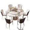 Mesa de jantar e cadeiras de luxo leve com tampo de pedra brilhante, conjunto de jantar moderno e minimalista em estilo italiano para uso doméstico, com bandeja giratória e tampo de mesa redondo de pedra