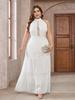 Vestido de talla grande Europeo y Americano Comercio Exterior Nuevo Vestido de Fiesta Boda Banquete de Mujer sin Mangas Chifón Encaje Cuello Redondo Color Sólido
