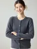Estilo minimalista~Suéter cardigã de gola redonda 100% cashmere puro para mulheres, caimento solto, malha simples, peça de outer wear de cor sólida