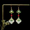 Internet Celebridade Estilo Étnico Retro Trevo de Quatro Folhas Brincos de Borla Cor Esmalte Hetian Jade Traje Antigo Hanfu Brincos de Colocação