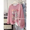 Tamanho Extra Grande 150kg Algodão Terry Lavado Outono e Inverno Blusa Feminina com Design Jovem de Desenho Animado Suéter de Gola Redonda Nicho para Mulheres