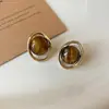 Pendientes Colgantes Populares de Piedra Ojo de Tigre Aguja de Plata Maillard Retro Elegantes Versátiles Pendientes de Lujo Accesible Pendientes de Gama Alta para Mujeres