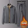 Terno de pai de meia-idade com forro de lã, moletom masculino, outono e inverno, grosso, veludo de cordeiro, roupa esportiva casual, conjunto de duas peças