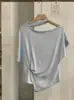 KEKEZOON diseño estilo coreano, camiseta corta de manga corta con retazos y cuello halter, top asimétrico de verano que ciñe la cintura y deja un hombro al descubierto 7607