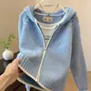 Cárdigan de Punto con Cremallera y Capucha de Rayas Onduladas Estilo Coreano para Mujer 2026 Otoño/Invierno Nuevo Estilo Perezoso Suéter Abrigo Holgado