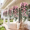 Colgante de pared de rosas, decoración de planta artificial para paredes de restaurante, cesta colgante de planta verde artificial, colgante de pared de rosas para balcón