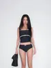 Novo Maiô Preto Duas Peças Sem Alças Estilo Coreano para Mulheres, Revela a Cintura, Justo ao Corpo, Valoriza a Silhueta, Roupa de Banho para Férias na Praia, Secagem Rápida, Alta Elasticidade