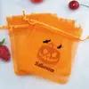 Bolsa de Regalo de Calabaza de Dibujos Animados de Halloween Bolsa de Malla Naranja con Cordón Bolsa Transparente para Empaque Navideño Bolsa para Dulces de Halloween
