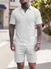 Coleção de verão transfronteiriça nova: Conjunto de camiseta polo casual masculina estilo europeu e americano, camiseta jacquard de malha e shorts