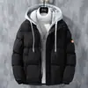 Chaqueta de Algodón Gruesa con Capucha para Otoño e Invierno Transfronteriza con Diseño Falso de Dos Piezas, Chaqueta Acolchada Gruesa de Alta Gama para Hombre
