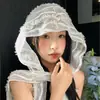 Gorra con Tiras de Encaje a Rayas Estilo Coreano para Mujer, Delgada Transpirable de Verano, Estilo Vacacional, Sombrero Holgado de Gama Alta