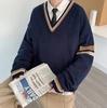 Suéter de punto con cuello en V a juego de colores estilo Hong Kong de otoño para hombre, suéter holgado, abrigo japonés personalizado de moda para estudiantes