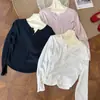 Cuello tipo Henry estilo coreano botón vintage cuello en V bolsillo medio abierto manga larga algodón de bambú holgado capa base top básico