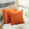 Atacado Transfronteiriço Estilo Ins Moderno Minimalista Almofada Decorativa com Renda e Pompons Cobertura de Sofá Veludo Cor Sólida Capa de Almofada com Pompons