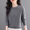 26 Suéter de Cuello Redondo para Mujer Nuevo Moda Primavera Otoño Jacquard Tejido Reductor de Edad Moda Elegante Prenda Base de Punto Top de Punto para Mujer