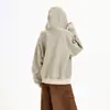 Chaqueta cruzada para mujer 2026 casual de manga larga con capucha, corte holgado, estilo americano, a rayas, desgastada, color trigo, albaricoque
