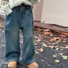 Jeans de Invierno para Niños y Niñas, Marca Trendy Estilosa Infantil Versión Coreana, Engrosados con Forro Polar, Pantalones Rectos Lavados