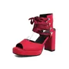 Nuevas Sandalias Peep-Toe de Estilo Europeo y Americano con Encaje, Botines Cortos, Sandalias de Suela Gruesa, Tacones Altos Gruesos, Tallas 40-47, Talla Grande para Exportación