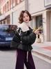 Casaco Outwear de Algodão Novo Roxo 2025 Inverno Novo Feminino Splicing de Lã de Cordeiro Moda Tendência Gola Reversível Jaqueta de Penas de Pato Branco