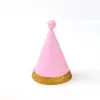 Nuevo sombrero de cumpleaños Amazon transfronterizo original dorado brillante con estampado metálico bola de pelo grande lindo sombrero de cumpleaños para fiesta de cumpleaños