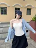 Camisola de modal de doble tirante para mujer, estilo largo con copas de látex, no necesita sujetador, corte ajustado, versátil para usar en capas